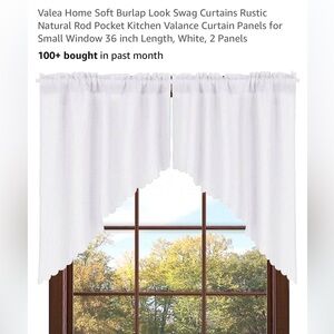 Valea Home Soft Burlap Look Swag Curtains Natural, Rod Pocket Valance Panels